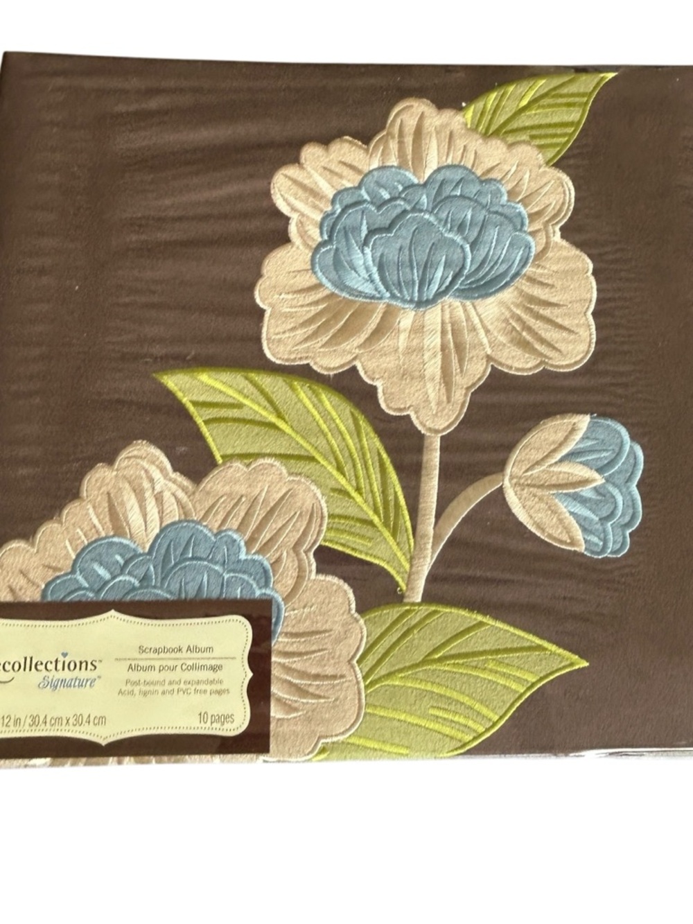 Recollections 12x12 Blue and Brown Flower Scrapbook Album Suede Embroidered NEW